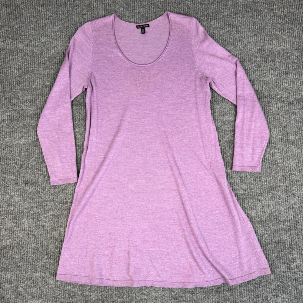Eileen Fisher Tunic Womens L Purple Italian Merino Wool Scoop Neck Long Sleeve